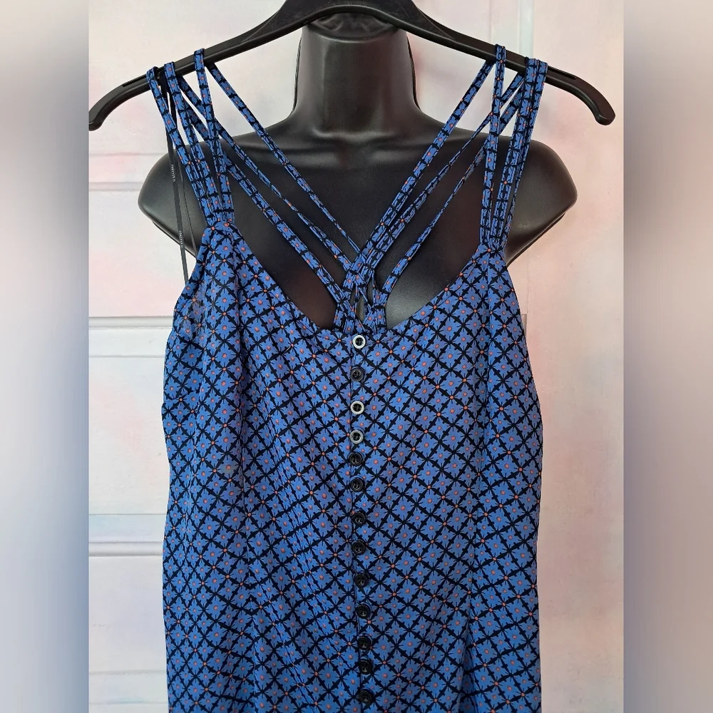Blue Strappy Romper Side Zipper, Soft! Geometrical Polka Dot Design! So Cute - Picture 8 of 9